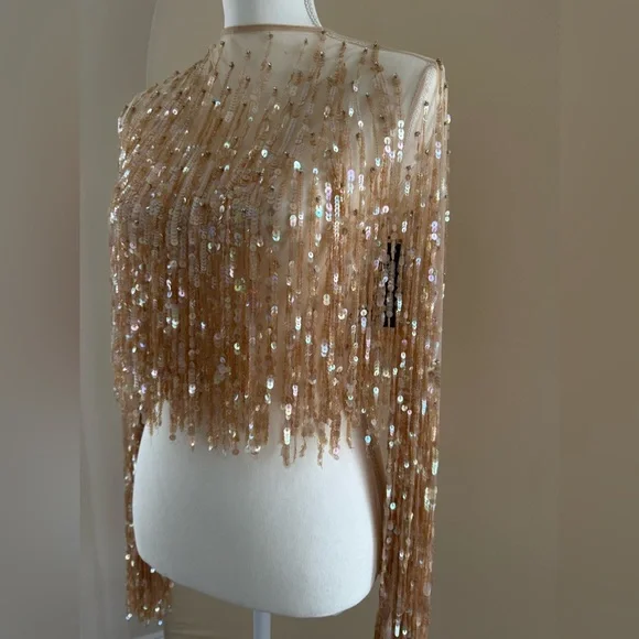 Elegant Gold Sequin Crop Top - Picture 9 of 13